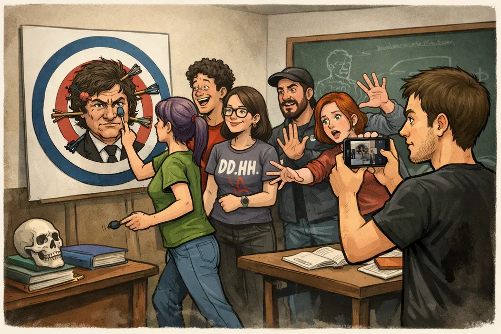 Estudiantes en clase con dianas políticas